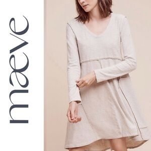 Maeve Whimsy Boho Cream Linen Cotton Northward V-Neck Midi Shirt Midi Dress